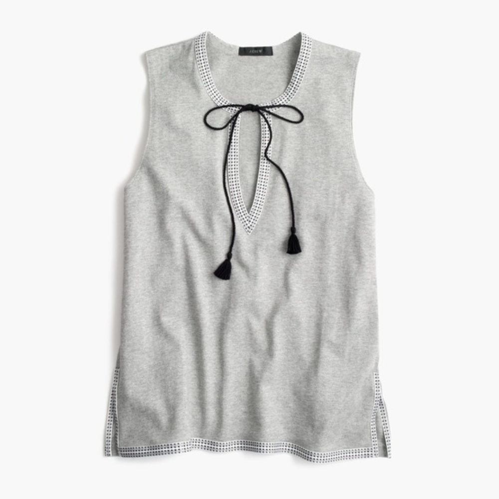 J. Crew Gray Sleeveless Knit Tank with Tassel Tie